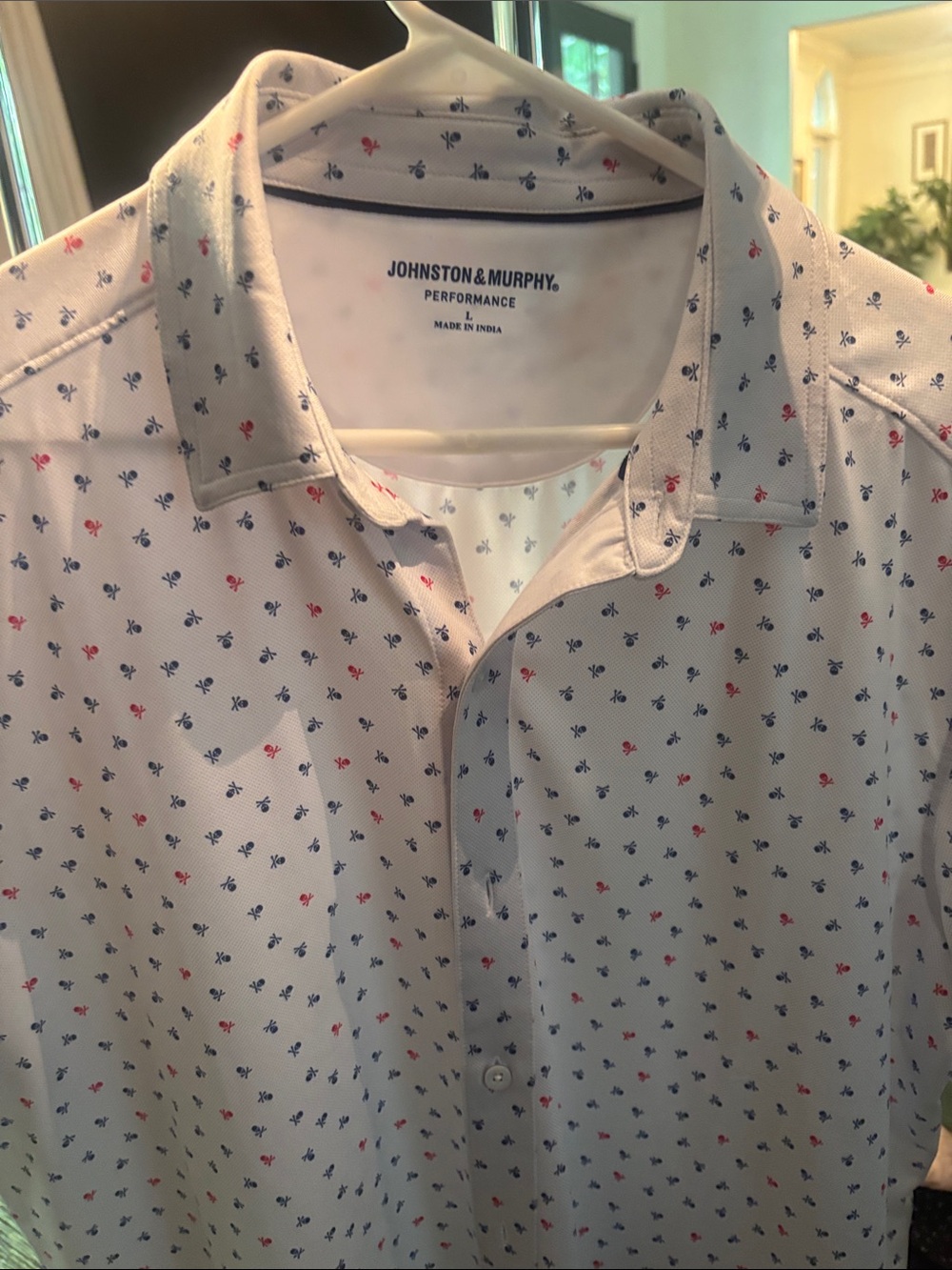 Johnston & Murphy White Performance Button Short-Sleeve Shirt skull/bones